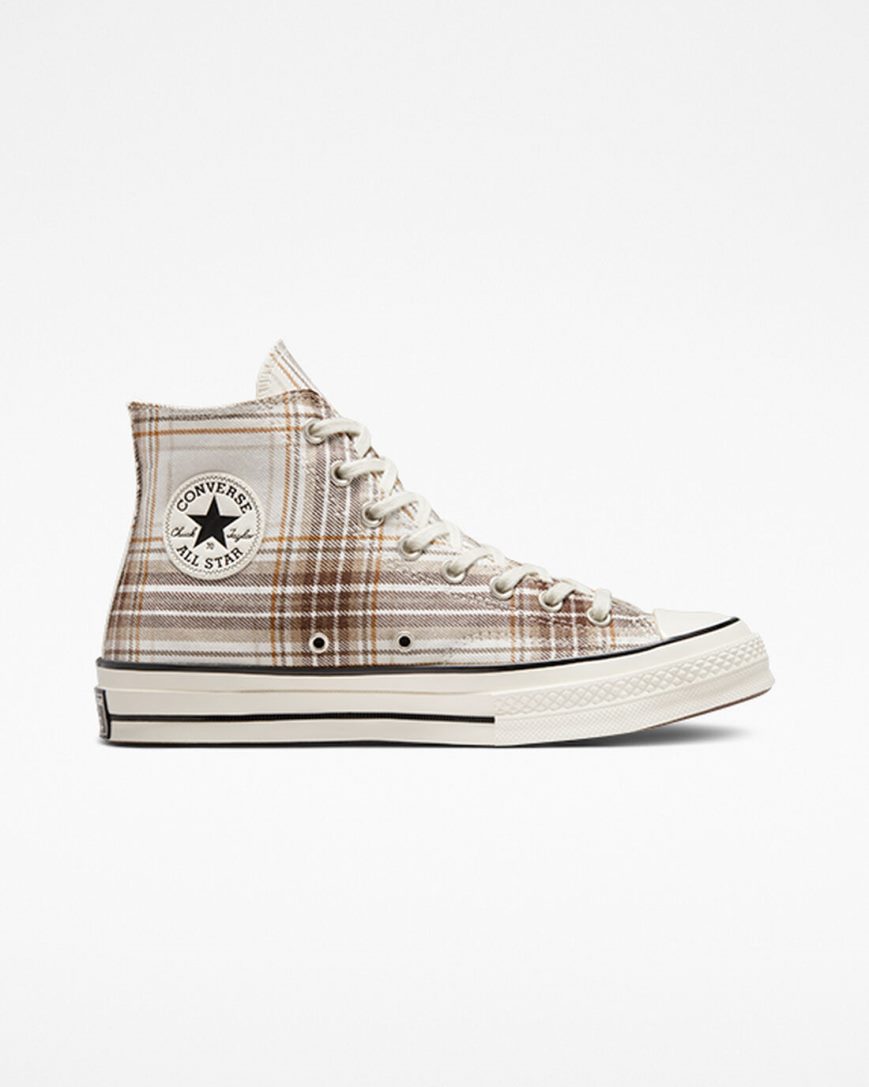 Tenis Converse Chuck 70 Tartan Cano Alto Masculino Bege Pretas | PT M01P530